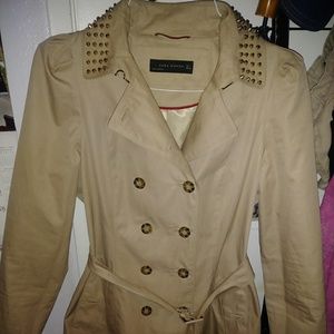 Zara Women's Beige Studded Collar Trench Coat
